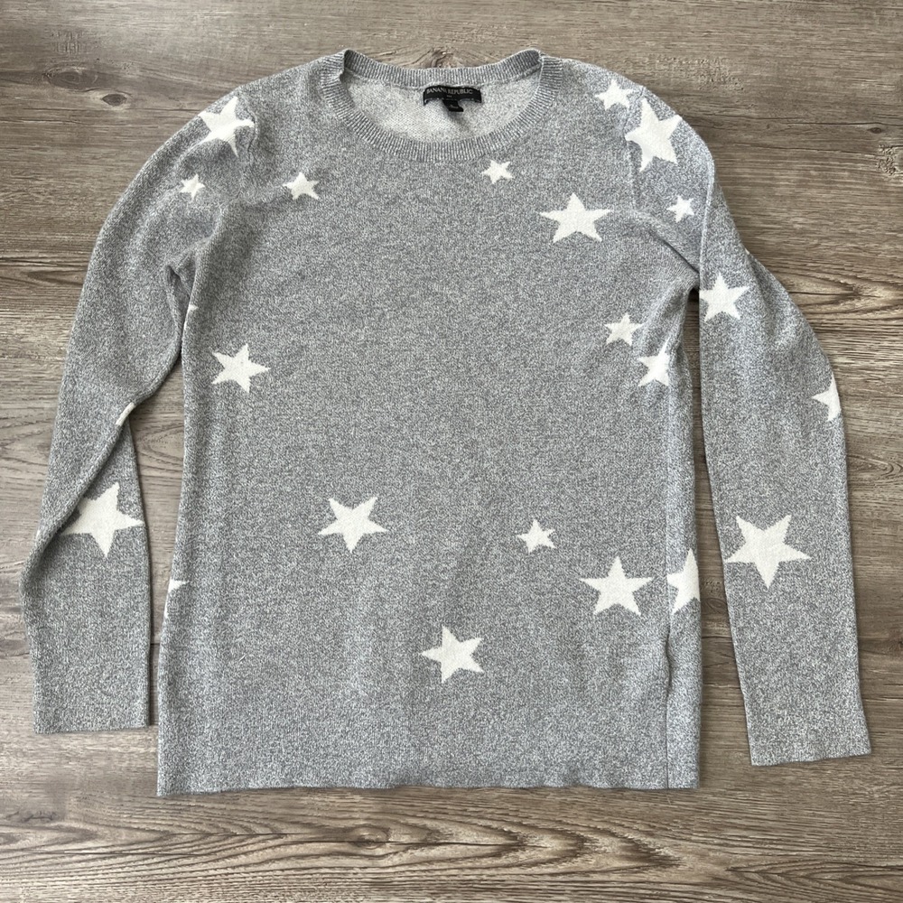 Banana Republic Pullover Sweater Womend S Gray Celestial Star Pattern Cotton